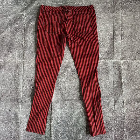 Womens Vintage Y2K Tripp NYC Red Black Rave Striped Skinny Pants Sz 11 (33 X 31) - Picture 4 of 5